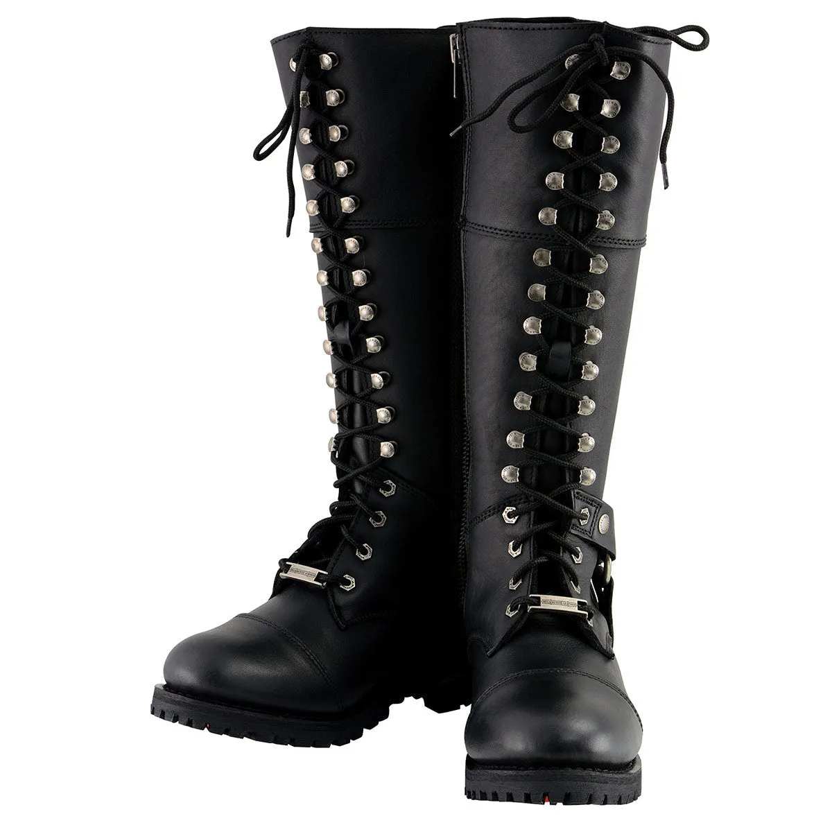 Milwaukee Leather MBL9390 Women’s Black 16-inch Lace-Up Front Cap Toe Riding Leather Boots