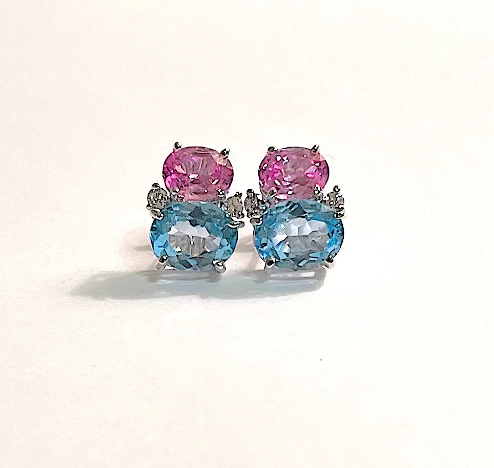 Mini GUM DROP™ Earrings with Blue Topaz and Pink Topaz and Diamonds