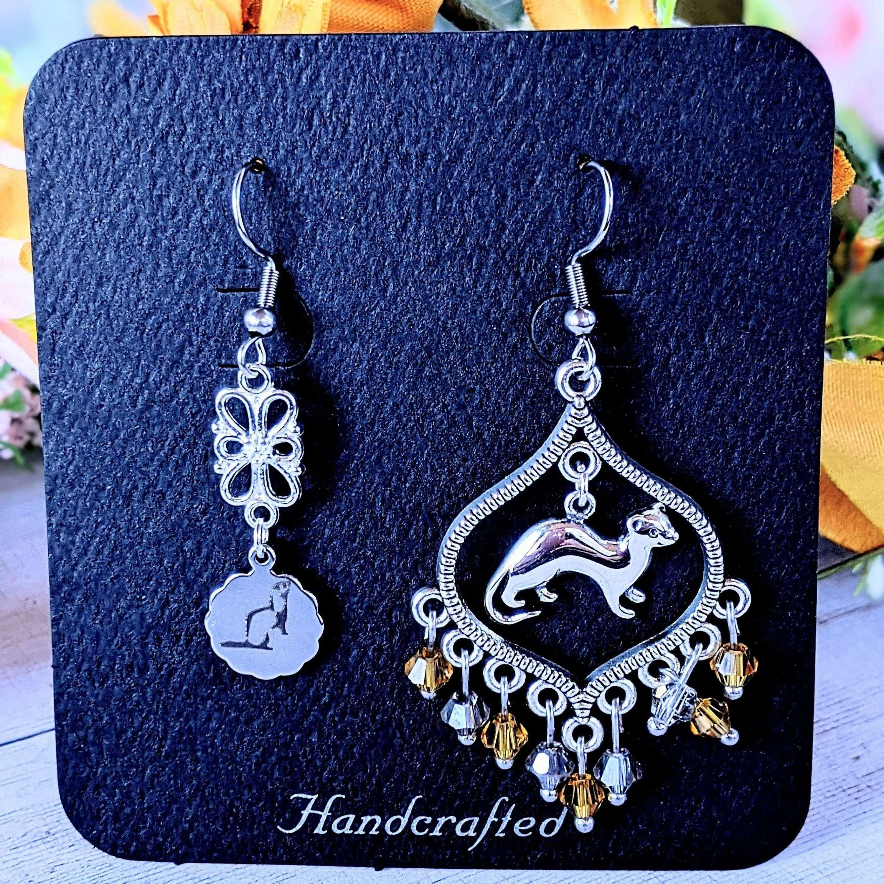 Mismatched Ferret hook earrings