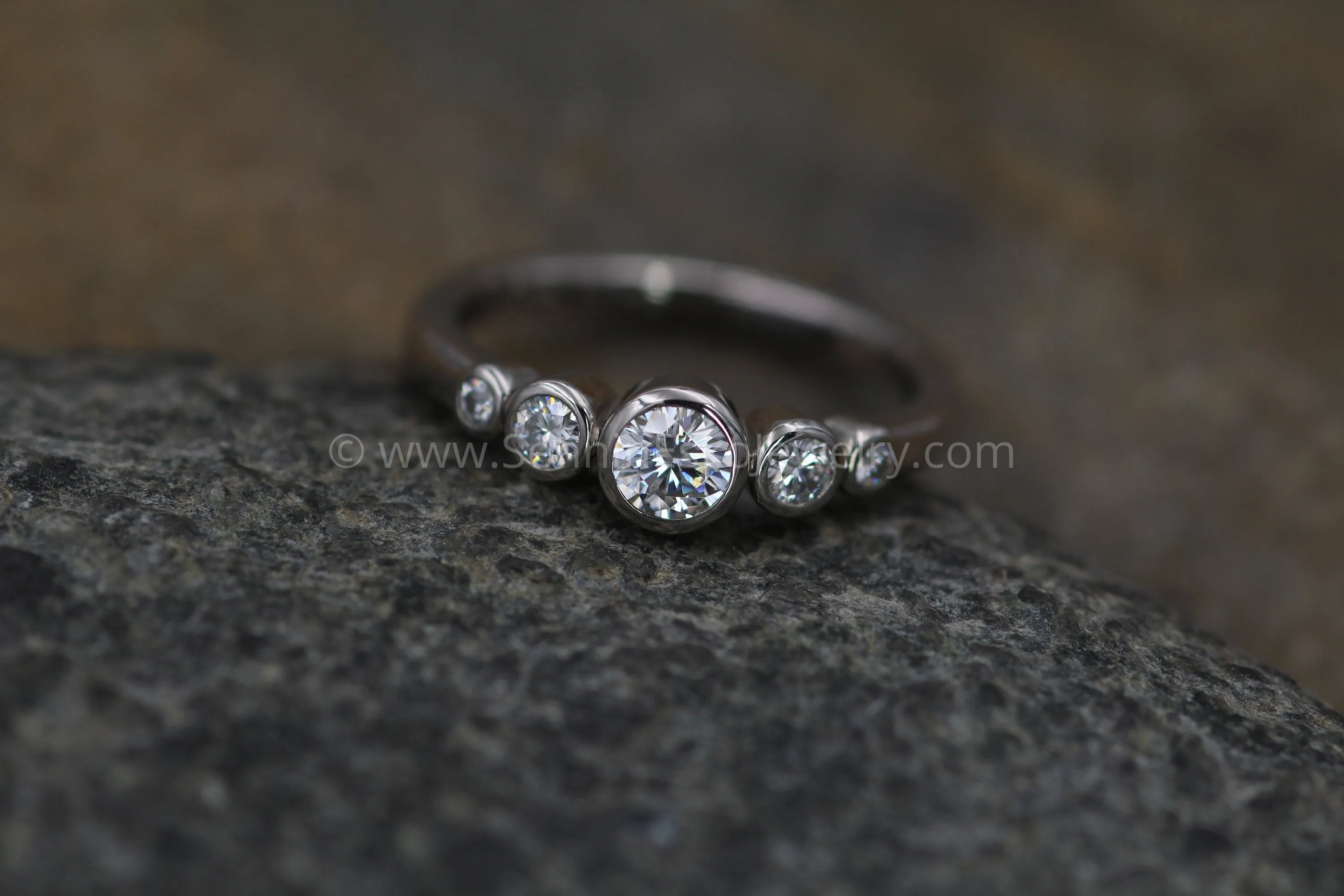 Moissanite Solid Palladium Multi Bezel Ring - Forever One Moissanite Engagement Ring