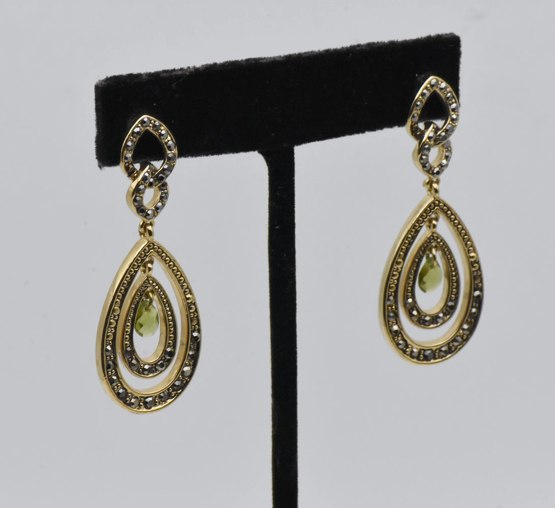 Monet - Vintage Gold Tone Faux Peridot Earrings