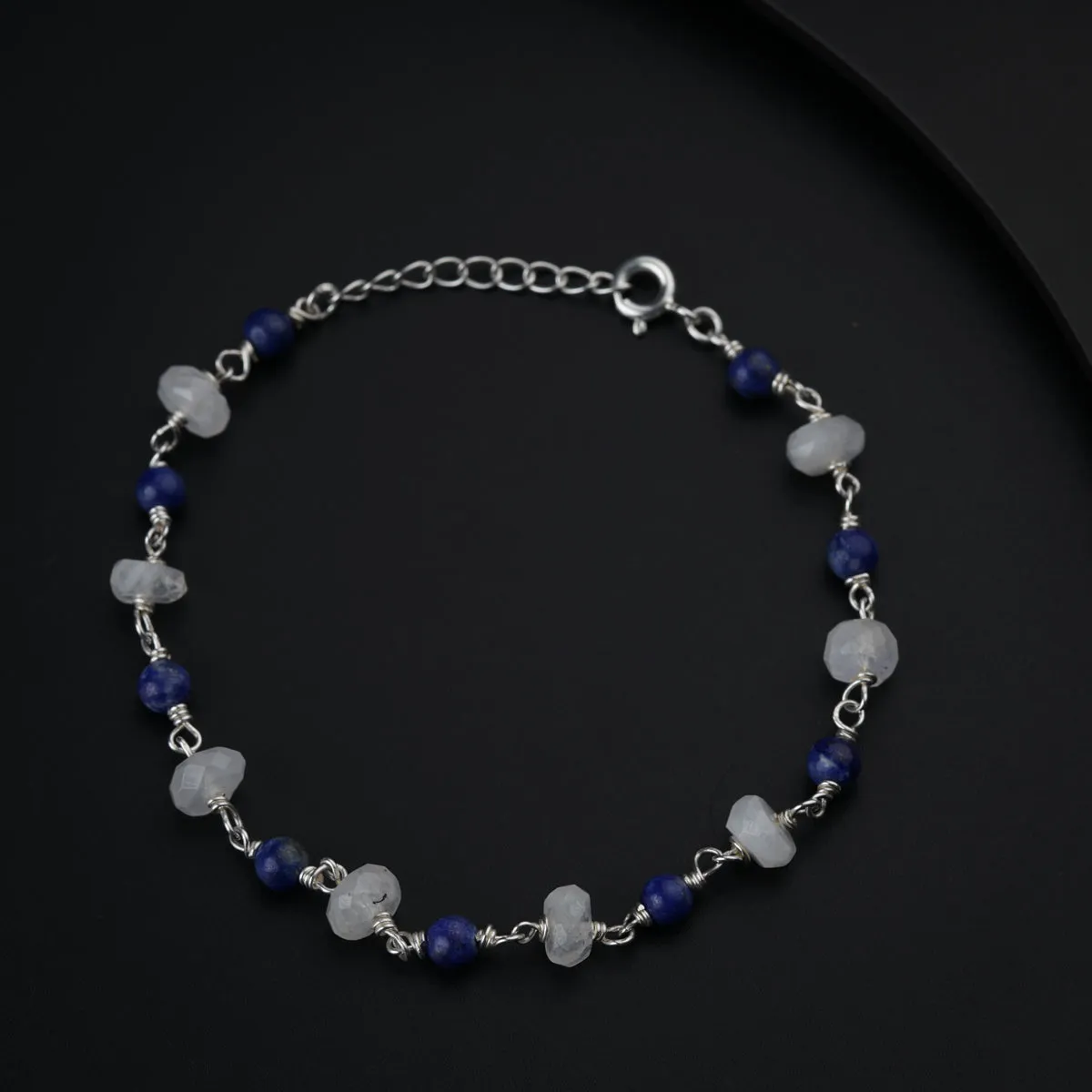 Moonstone and Lapis Lazuli Silver Bracelet