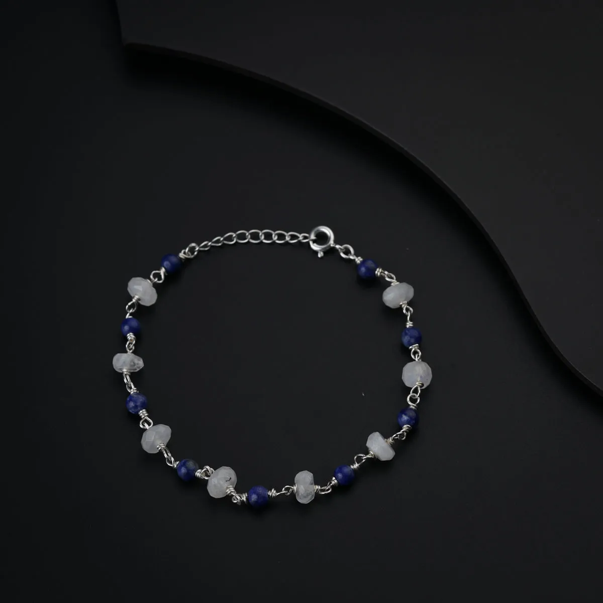 Moonstone and Lapis Lazuli Silver Bracelet