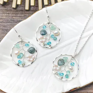 Moss Aquamarine Dream Filigree Necklace and Earrings