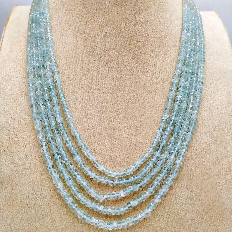 Natural Aquamarine gemstone Necklace Semi precious necklace Elegant Party wear Statement piece