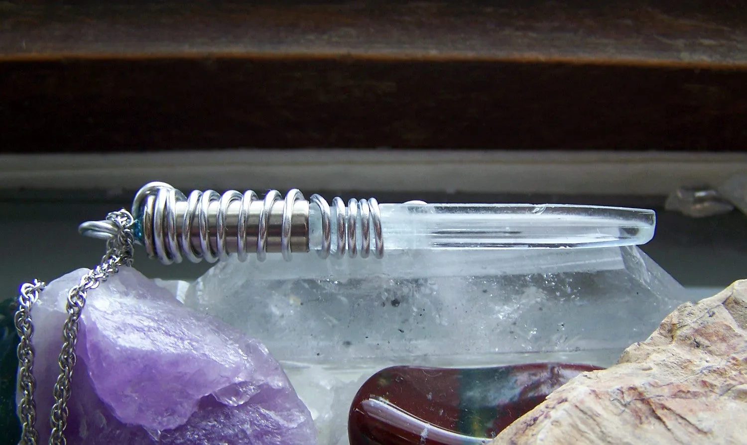 Natural Aquamarine Gemstone Wire Wrapped Bullet Pendant