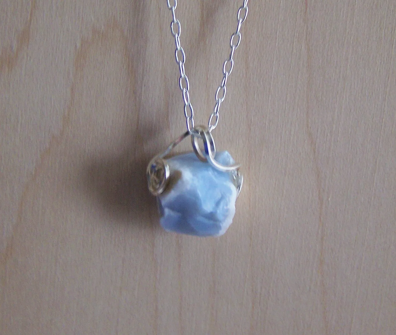 Natural Blue Opal Raw Gemstone Pendant Necklace