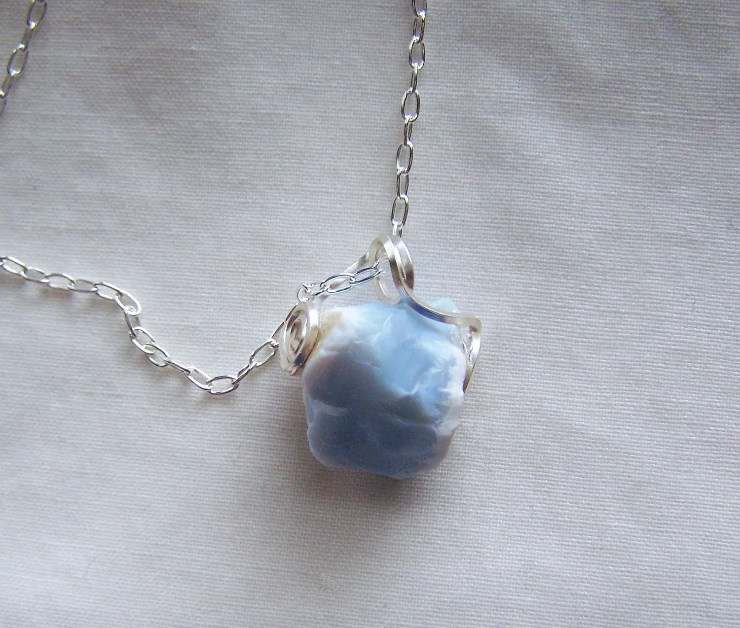 Natural Blue Opal Raw Gemstone Pendant Necklace