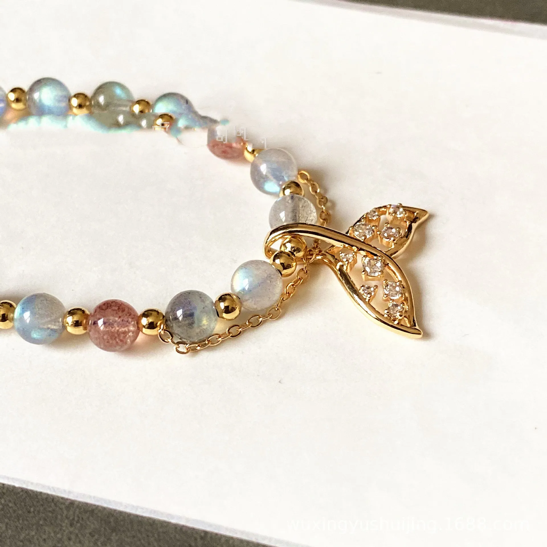 Natural Labradorite Moonstone And Strawberry Sapphire Crystal Bracelet for Women Charms Gifts for Mom