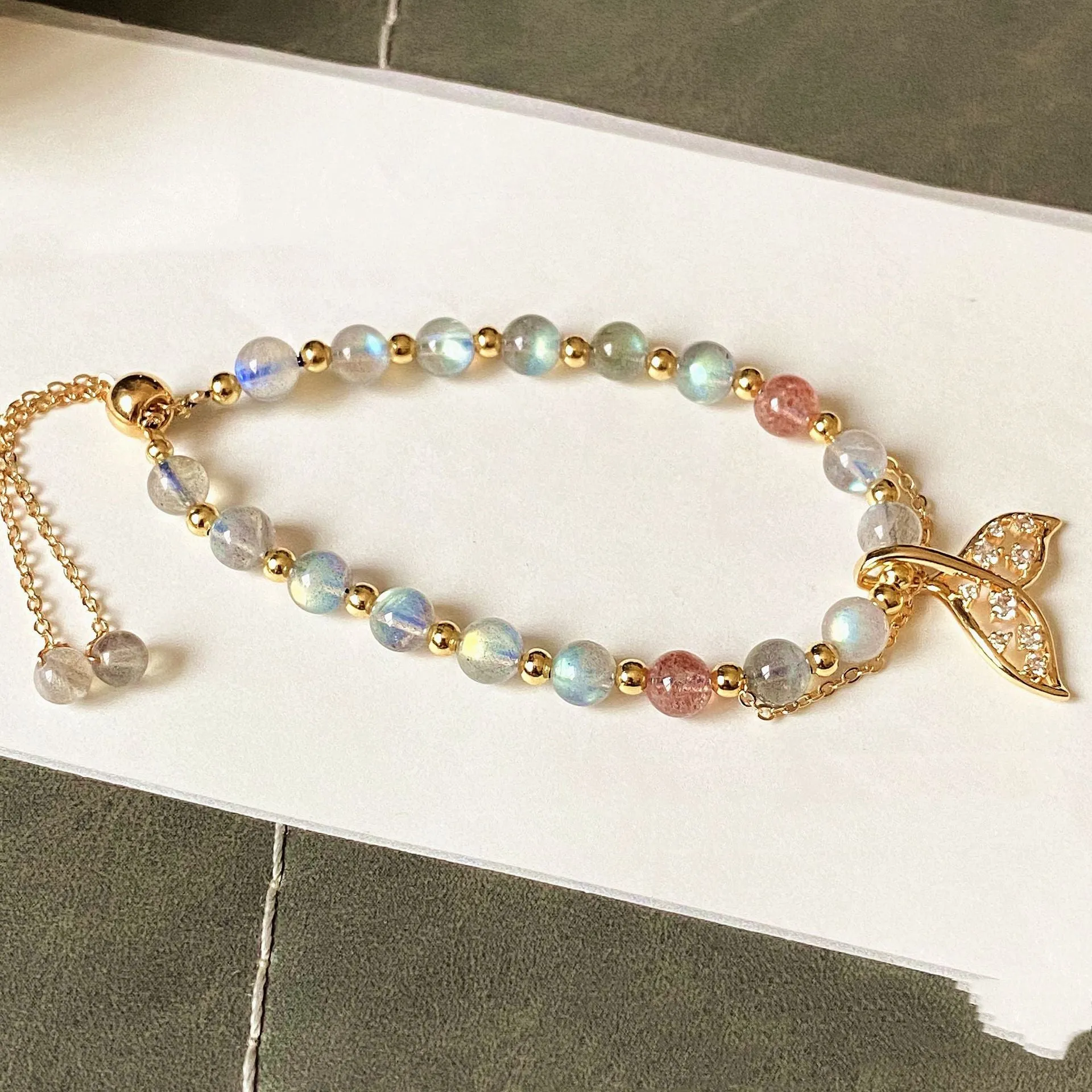 Natural Labradorite Moonstone And Strawberry Sapphire Crystal Bracelet for Women Charms Gifts for Mom