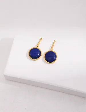 Natural Lapis Lazuli Stone Round Earrings