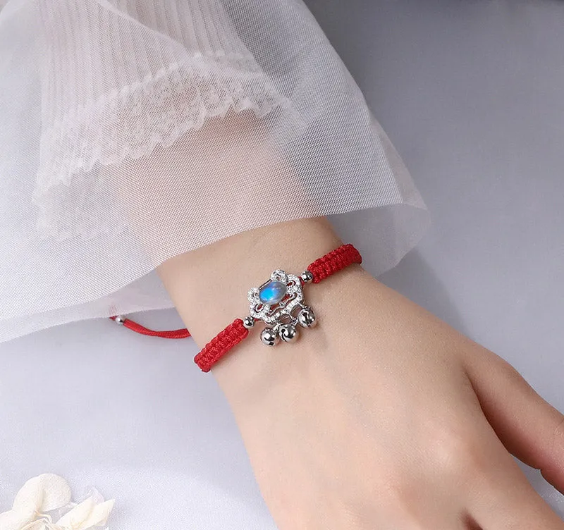 Natural Moonstone Ping An Ruyi Long Life Lock Hand Woven Hand Rope Hand