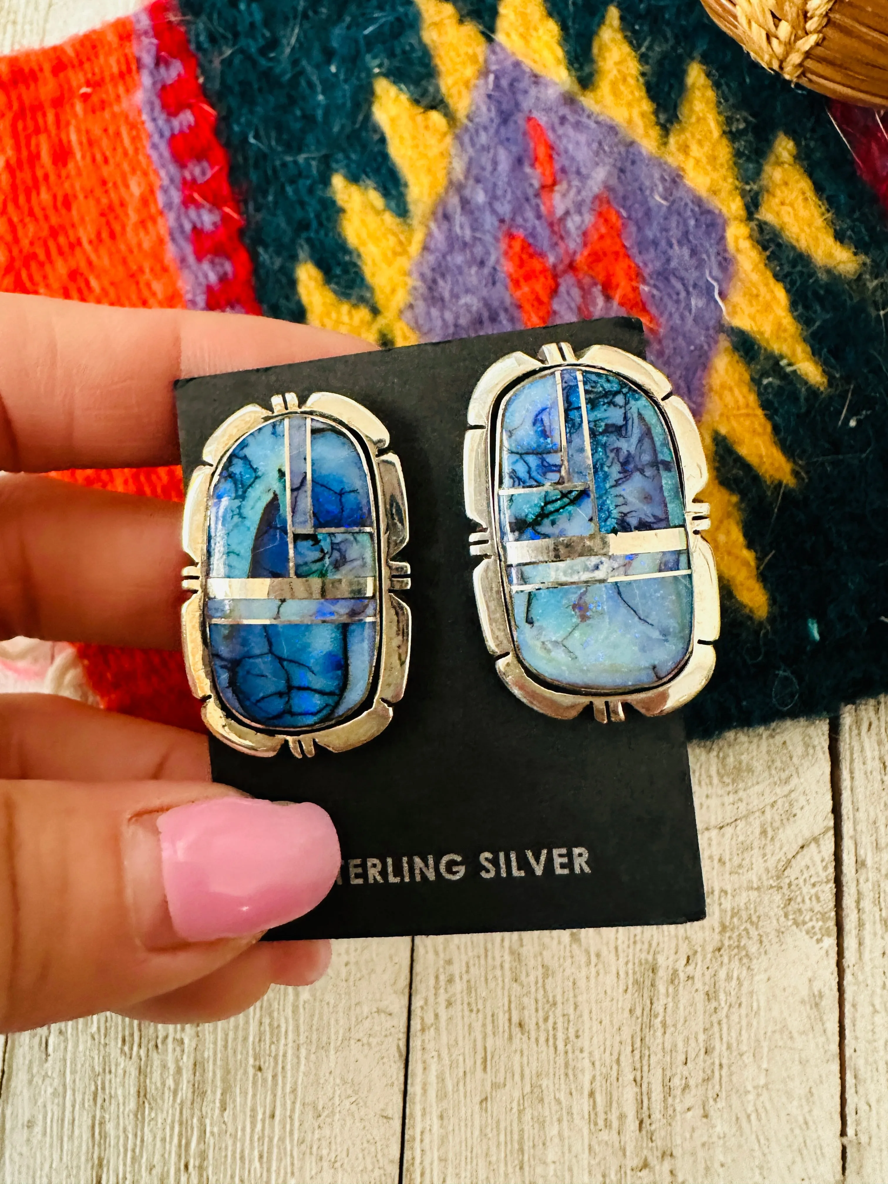 Navajo Opal & Sterling Silver Inlay Post Earrings