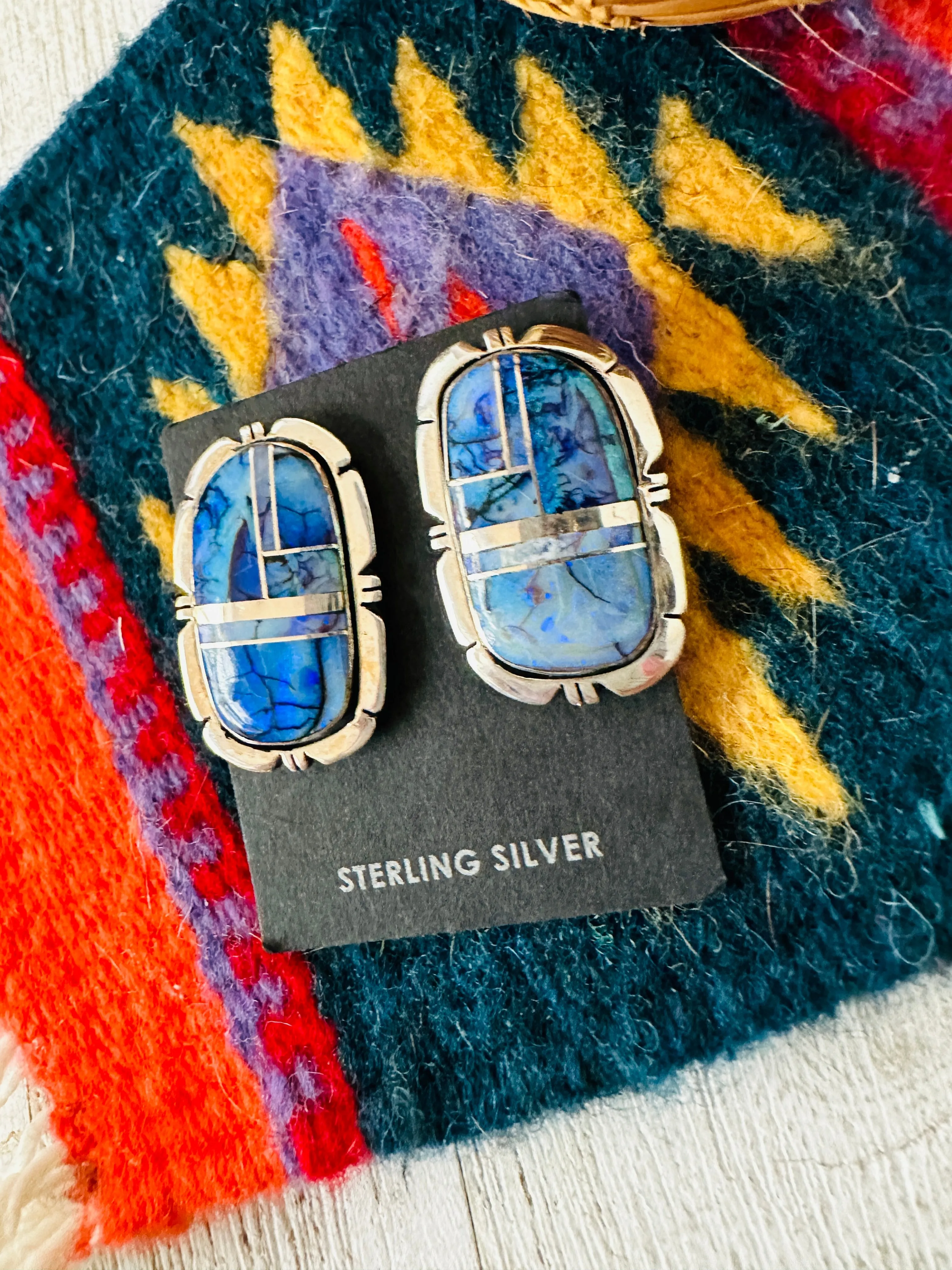 Navajo Opal & Sterling Silver Inlay Post Earrings