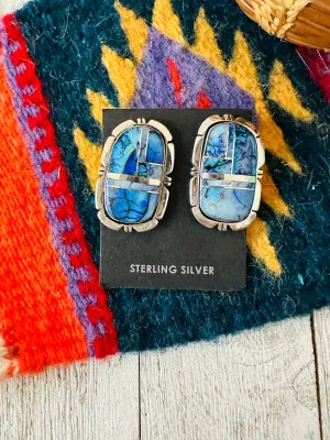 Navajo Opal & Sterling Silver Inlay Post Earrings