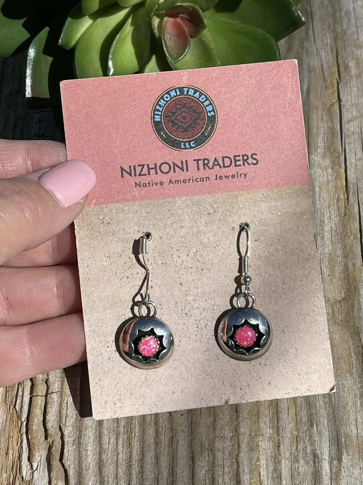 Navajo Pink Opal And Sterling Silver Shadow Box Post Earrings