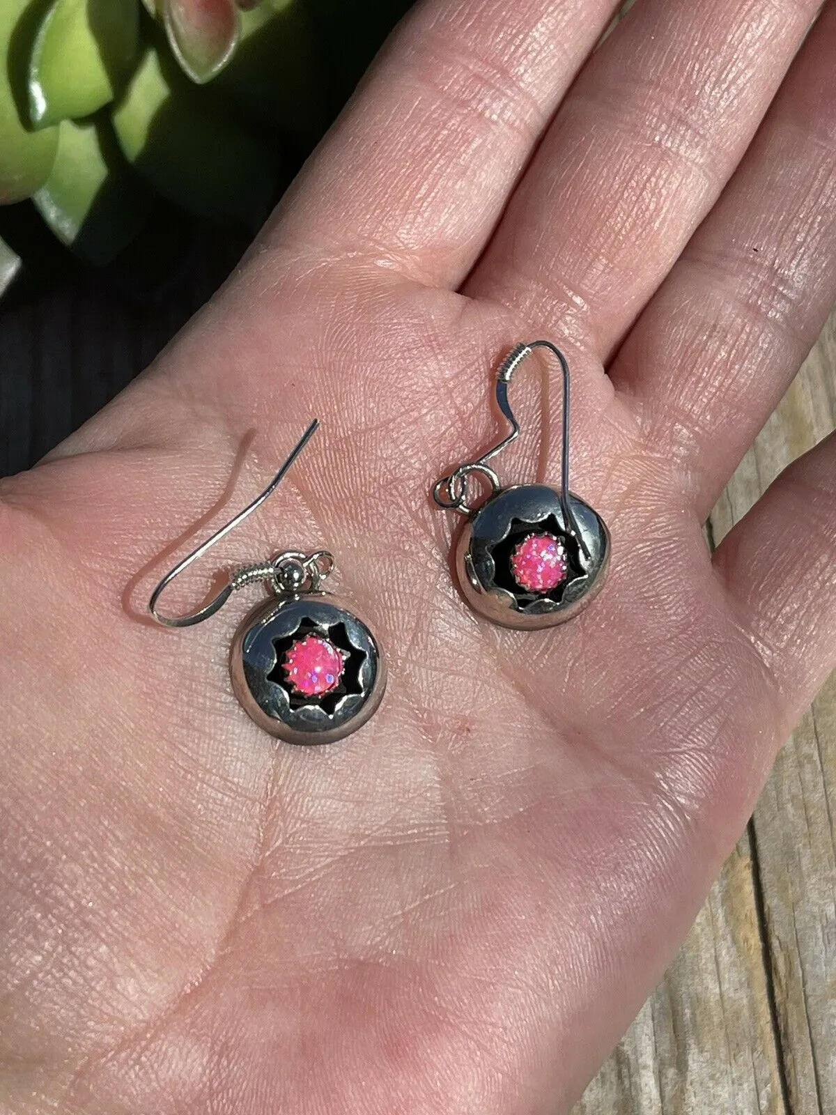 Navajo Pink Opal And Sterling Silver Shadow Box Post Earrings