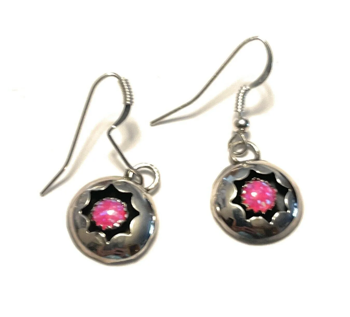 Navajo Pink Opal And Sterling Silver Shadow Box Post Earrings