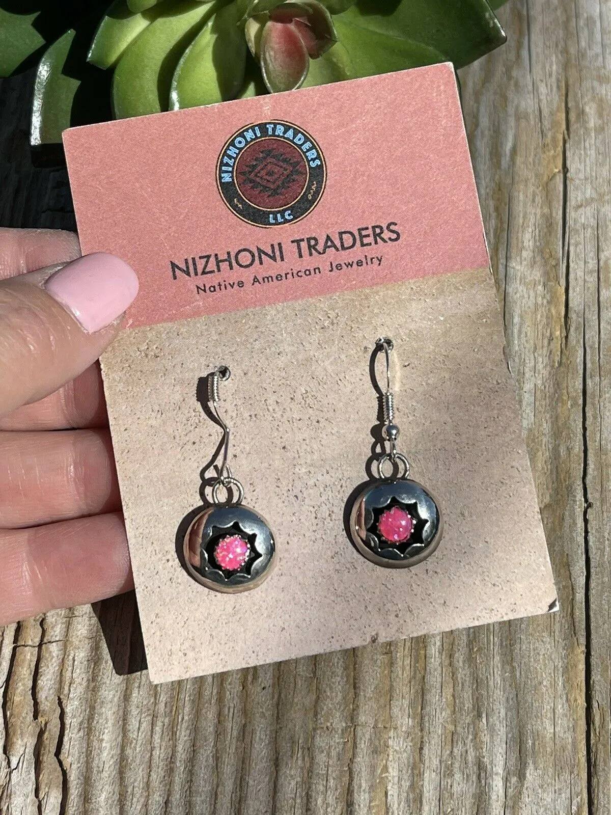 Navajo Pink Opal And Sterling Silver Shadow Box Post Earrings