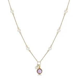 Nova fine chain necklace with cultured freshwater pearls & amethyst drop