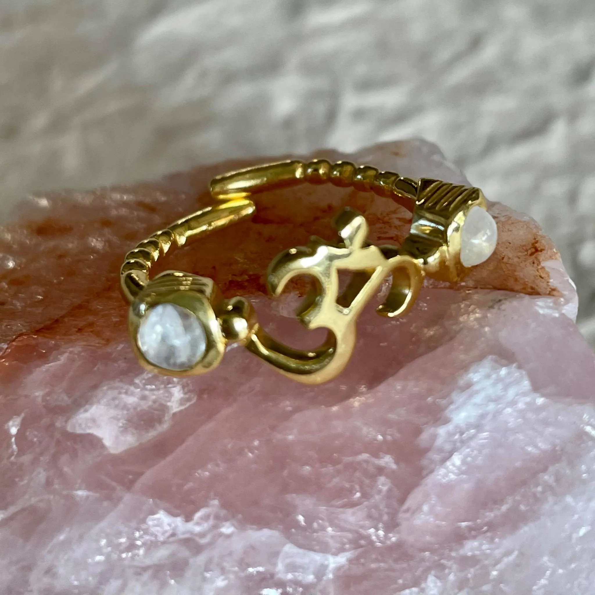 OM Adjustable Ring With Moonstone