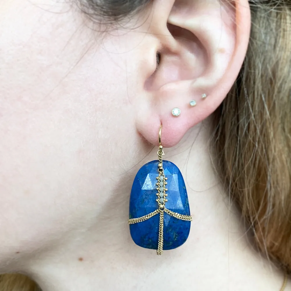 One-of-a-Kind Lapis Lazuli & Silver Diamond Draped Earrings - "Arabian Night"