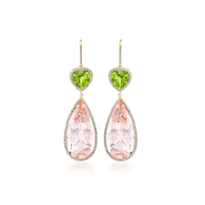 One-of-a-Kind Peridot Heart and Morganite Teardrop Earrings