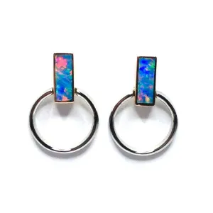 Opal Earrings Rectangle Inlaid Knocker Design Studs