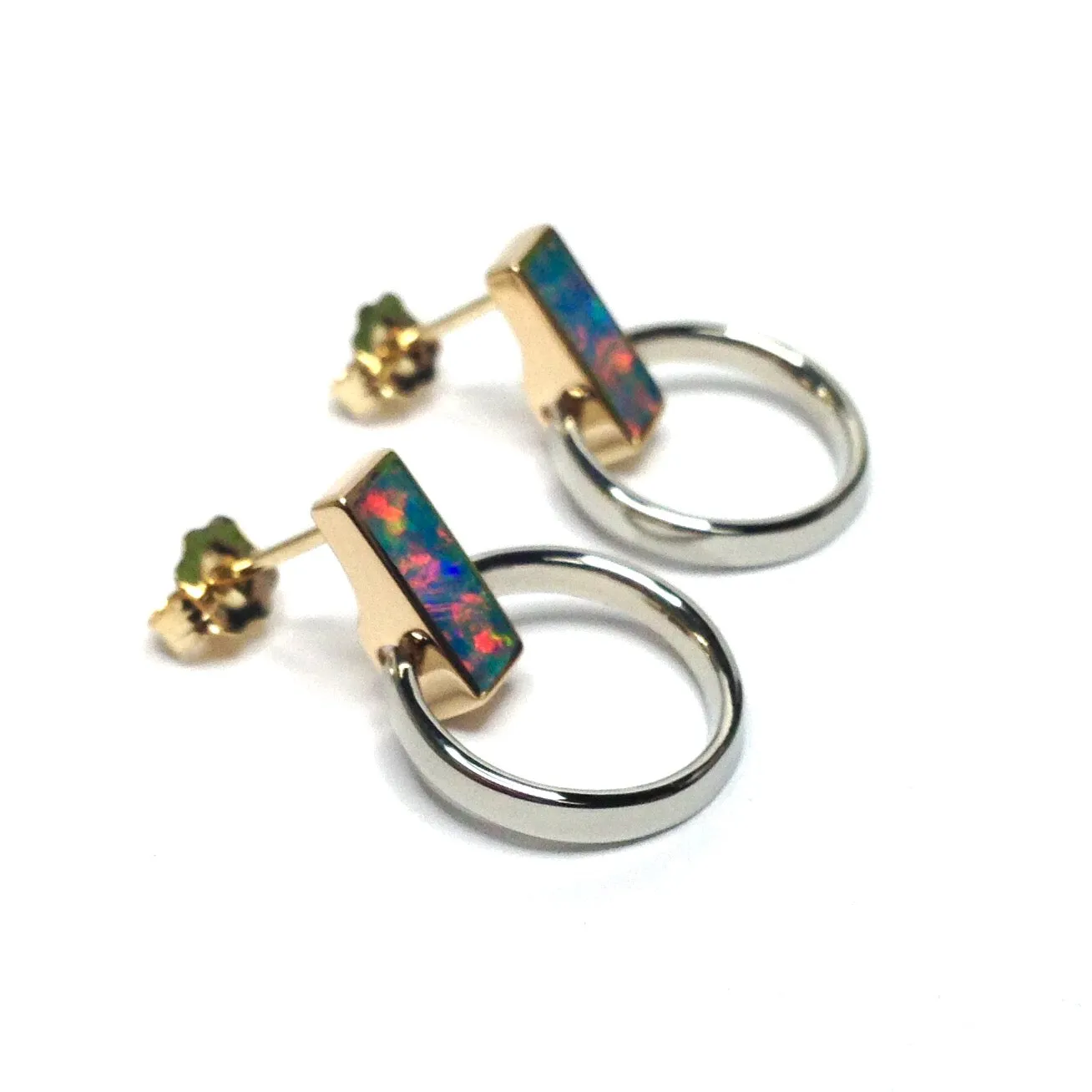 Opal Earrings Rectangle Inlaid Knocker Design Studs