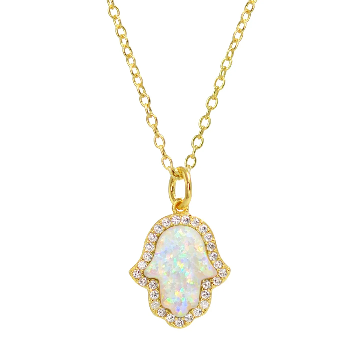 Opal Hamsa Hand Necklace