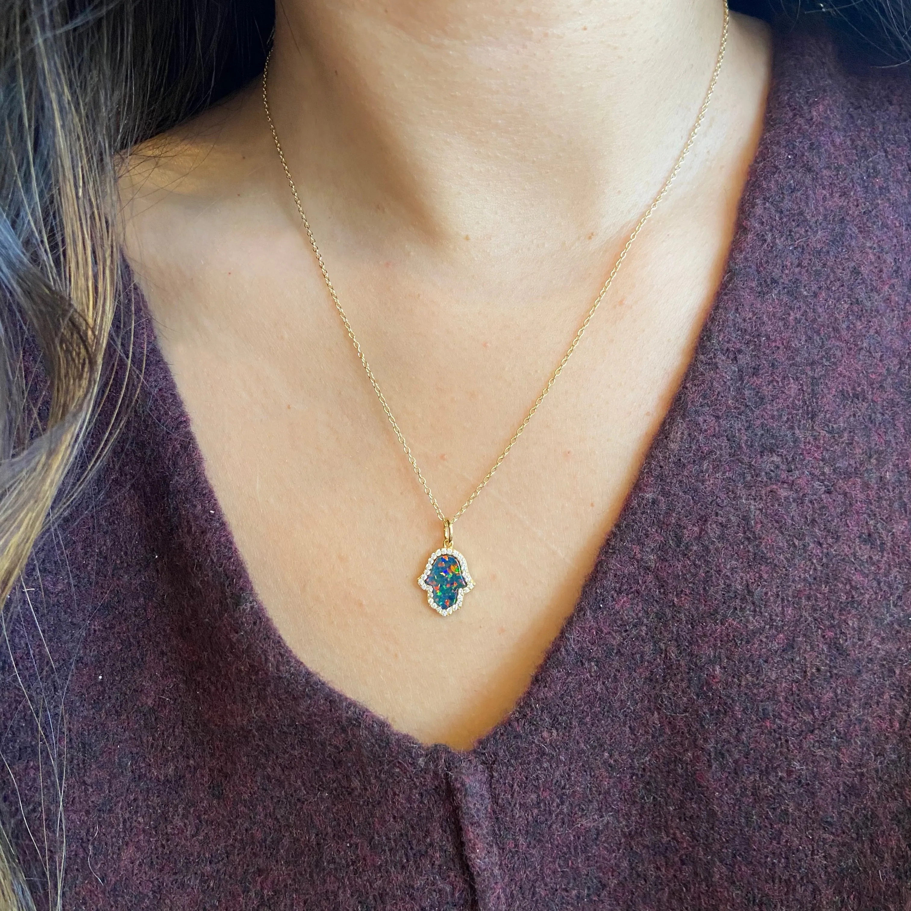 Opal Hamsa Hand Necklace