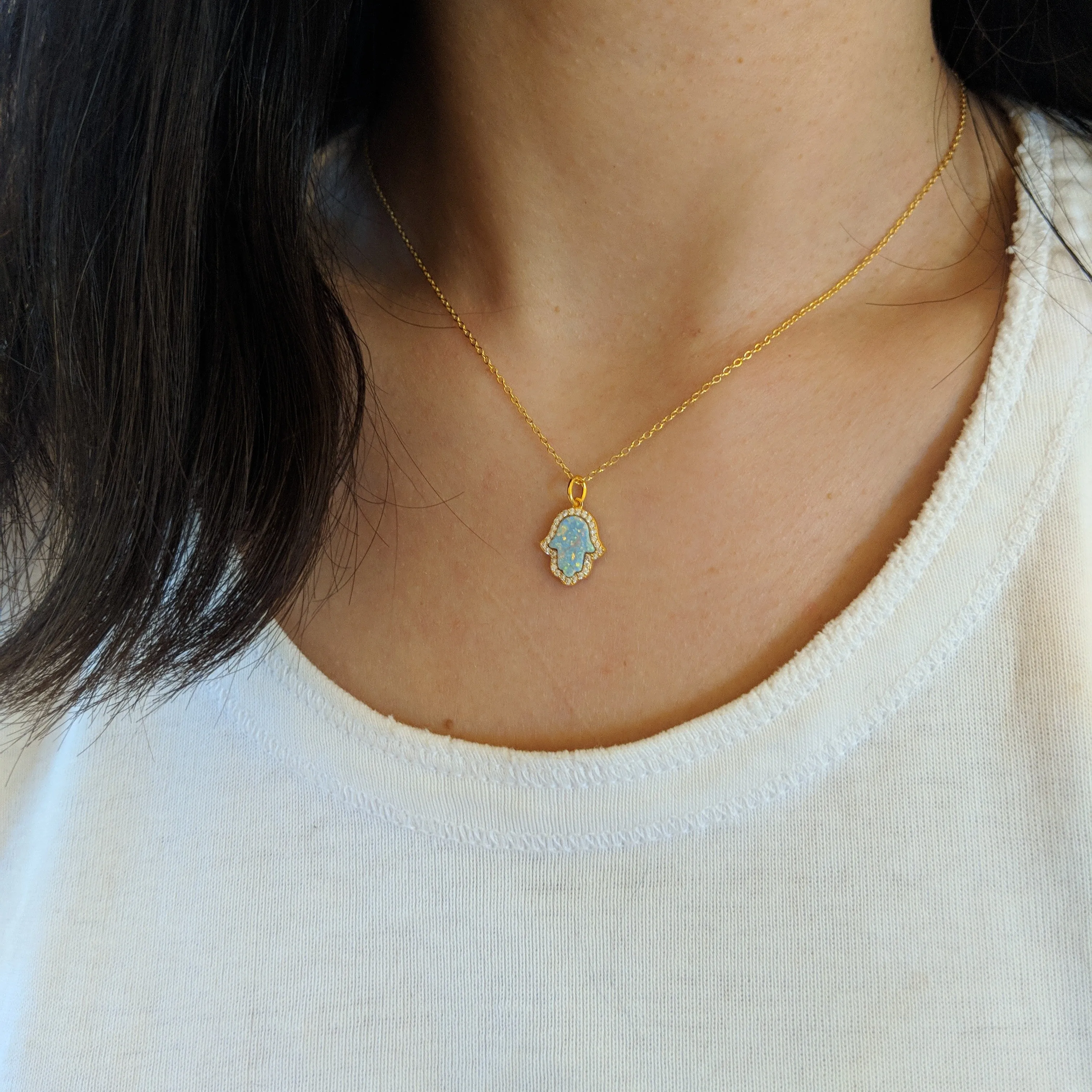 Opal Hamsa Hand Necklace