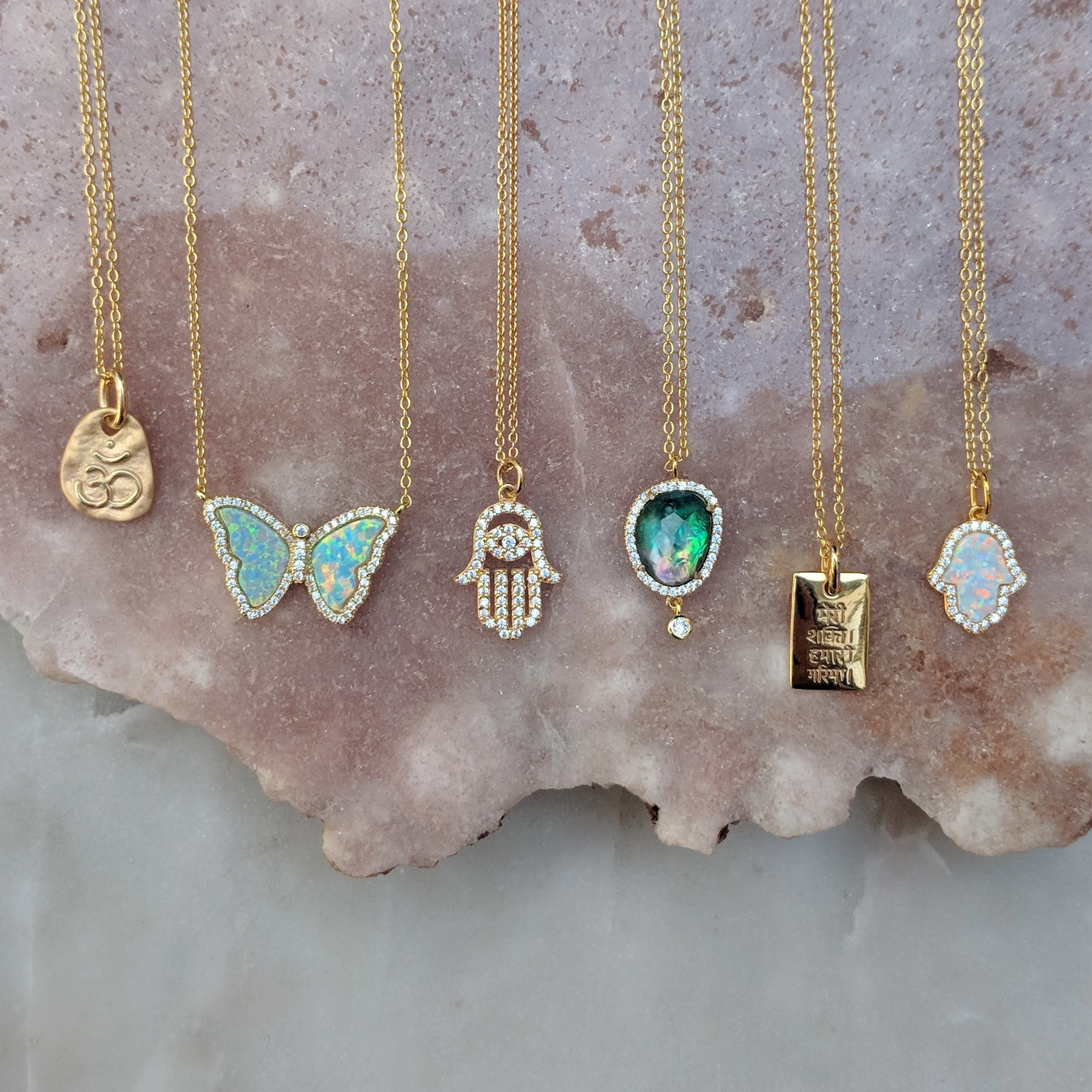 Opal Hamsa Hand Necklace