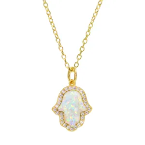 Opal Hamsa Hand Necklace