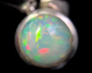 OPAL Pendant - Sterling Silver, 8mm Round Cabochon - Opal Necklace, Birthstone Necklace, Opal Jewelry, Welo Opal, 49107