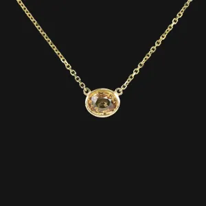 ORANGE SAPPHIRE PENDANT NECKLACE OVAL EAST WEST BEZEL 14K YELLOW GOLD NATURAL