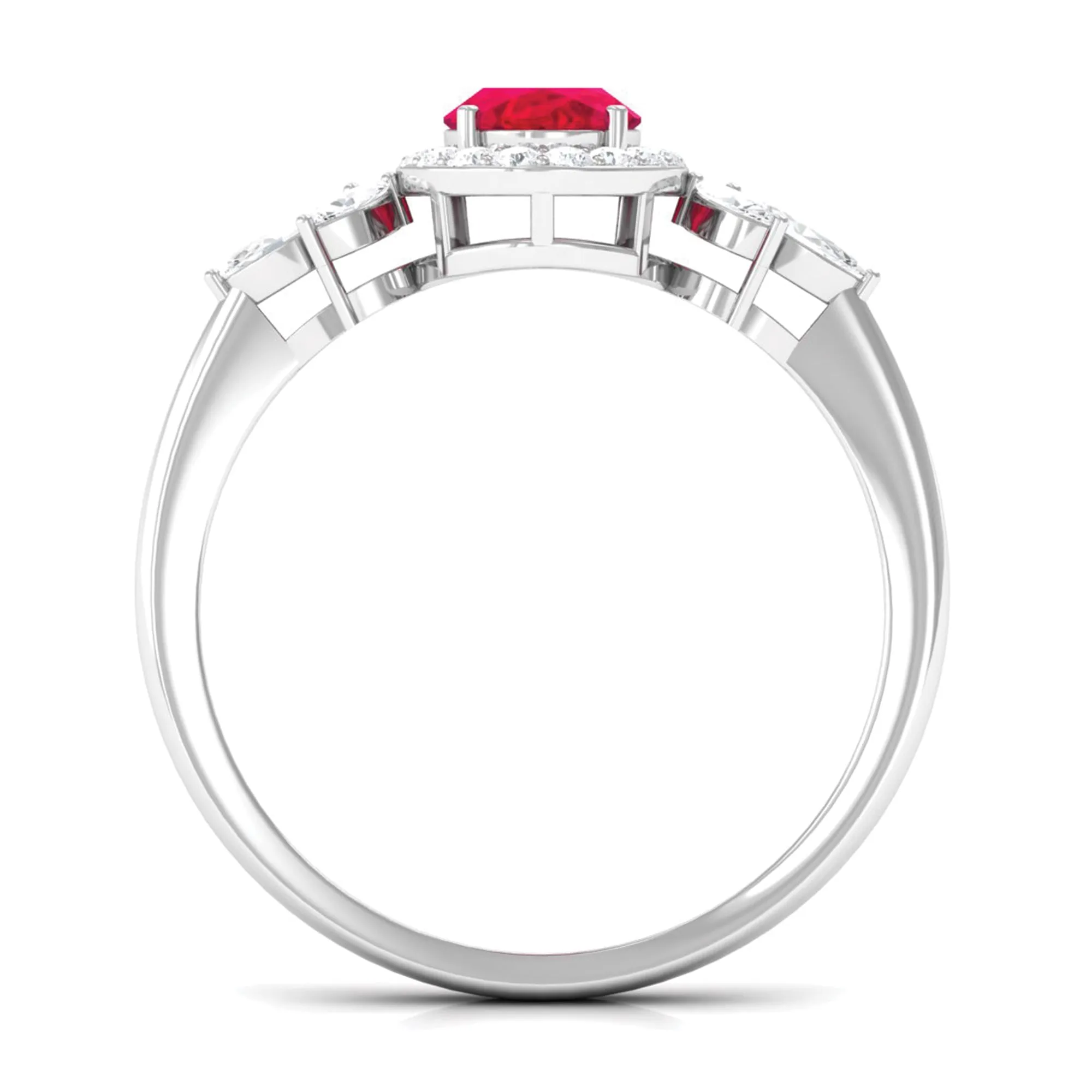 Oval Cut Lab-Created Ruby Statement Engagement Ring with Diamond