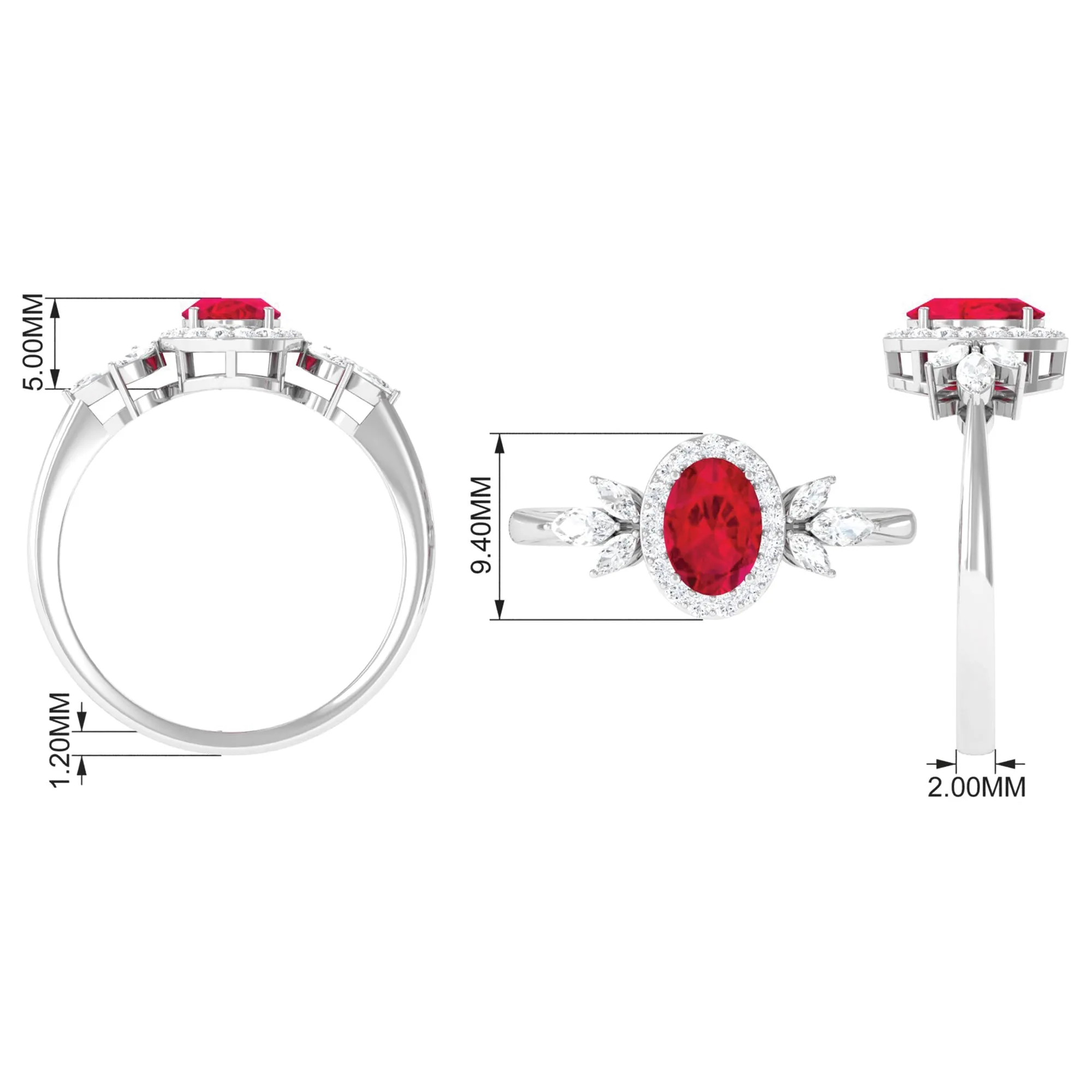 Oval Cut Lab-Created Ruby Statement Engagement Ring with Diamond