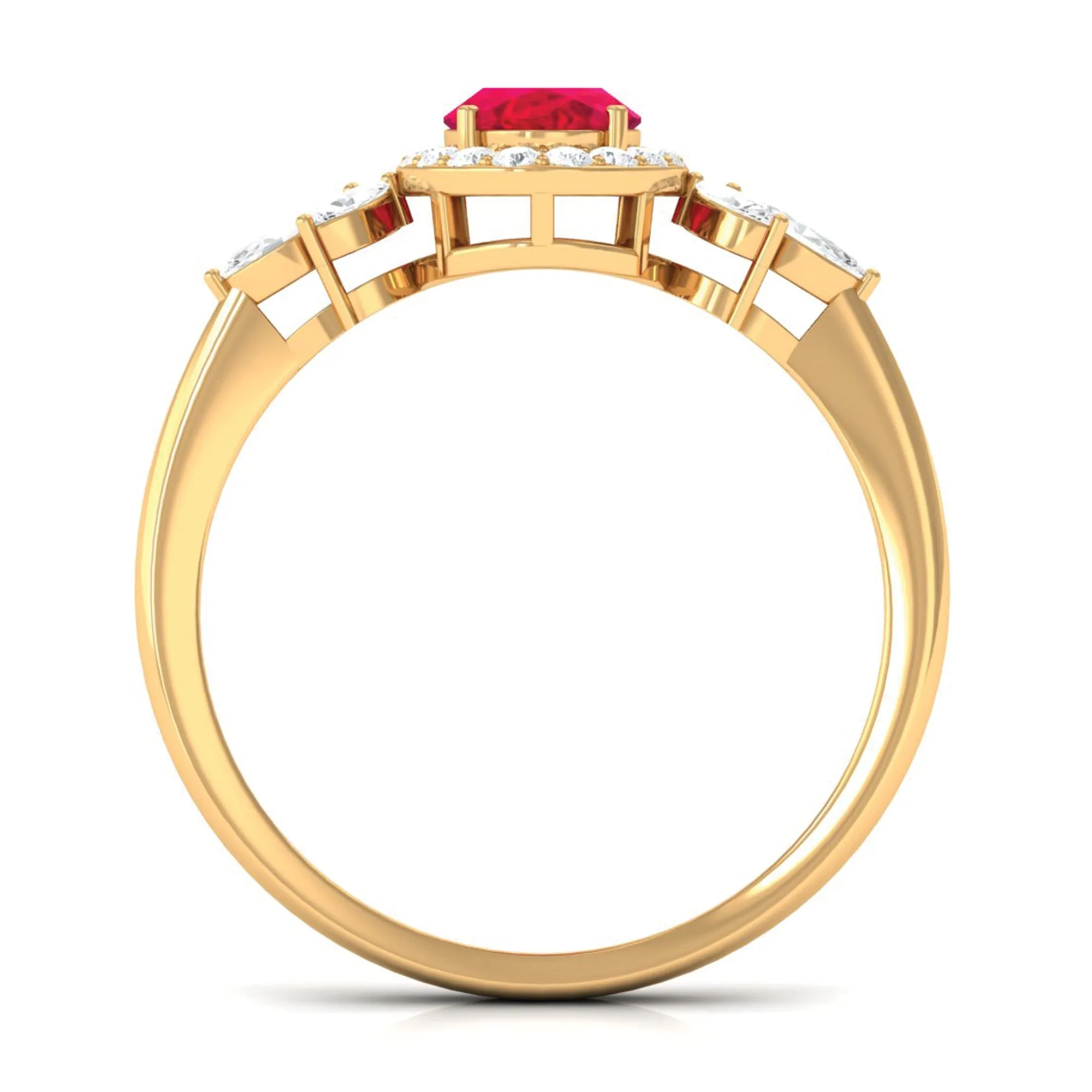 Oval Cut Lab-Created Ruby Statement Engagement Ring with Diamond