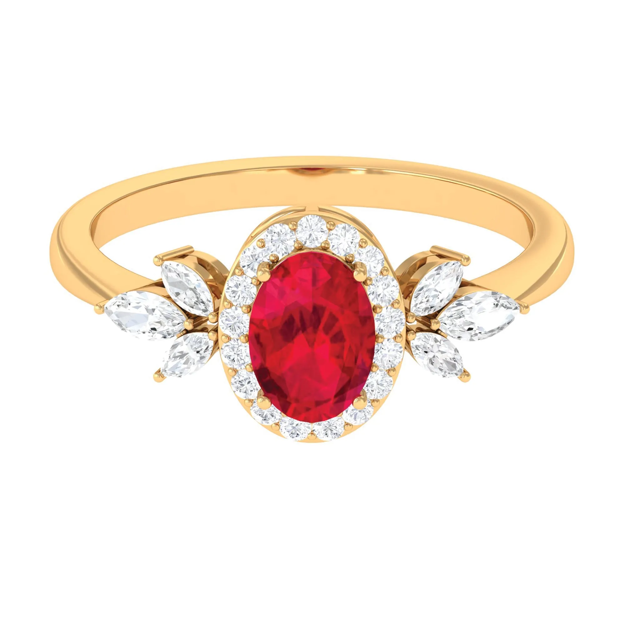 Oval Cut Lab-Created Ruby Statement Engagement Ring with Diamond