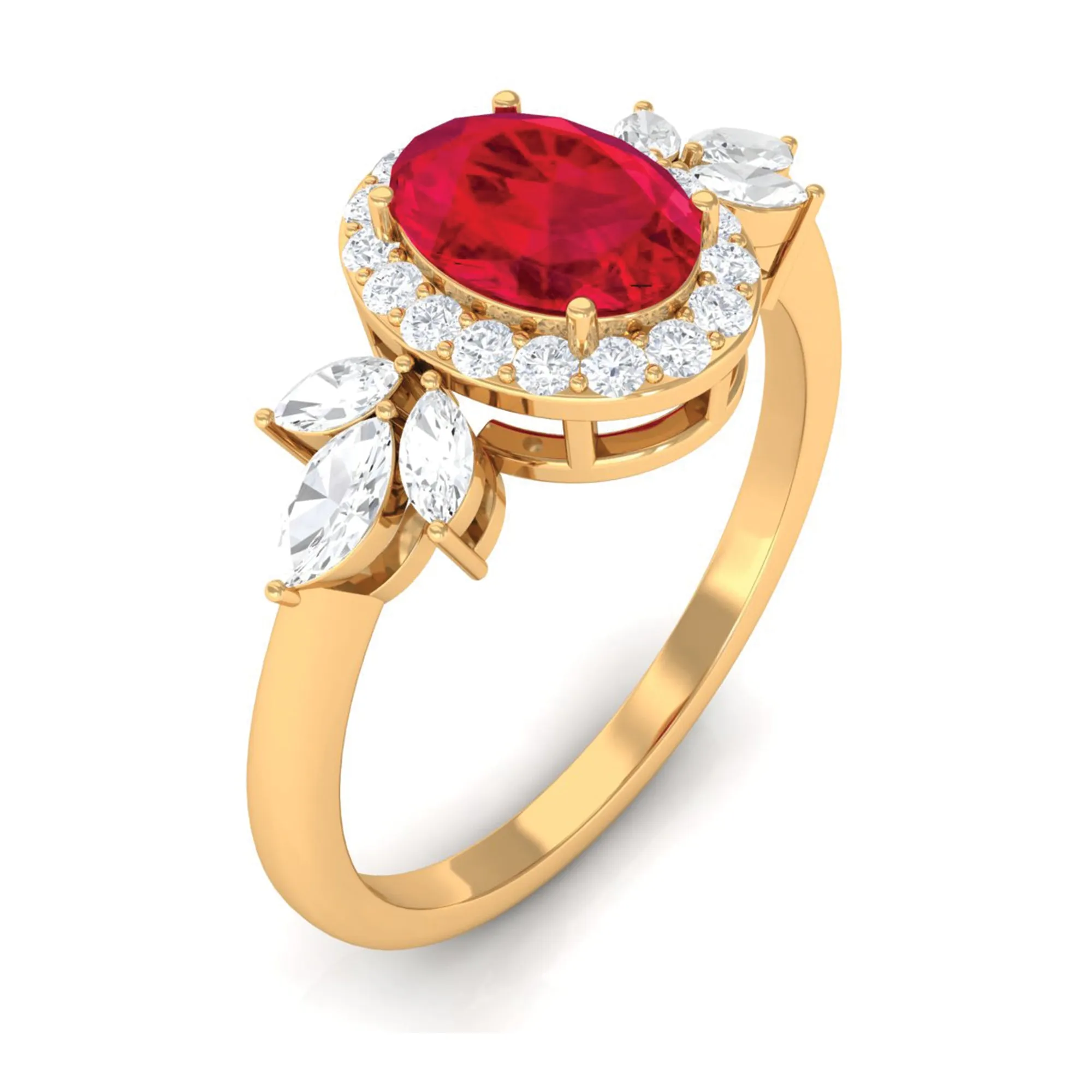 Oval Cut Lab-Created Ruby Statement Engagement Ring with Diamond