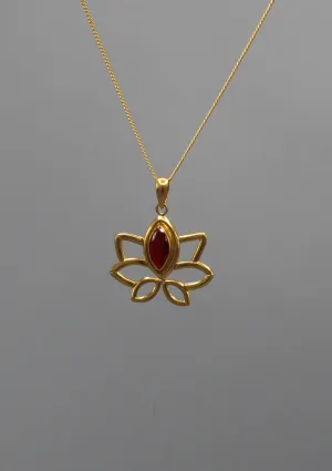 Oval Garnet inlaid Gold Plated Lotus Pendant