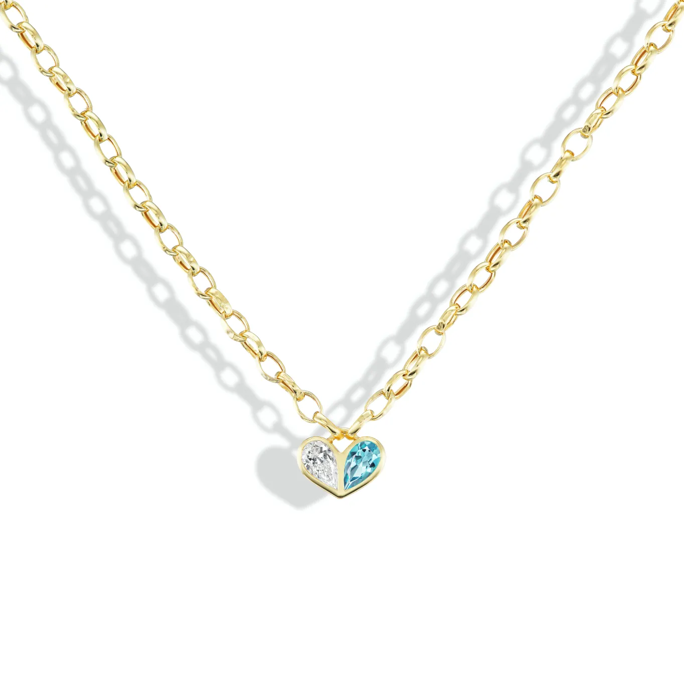 Oval Heirloom Medium Sweetheart Necklace Diamond & Aquamarine