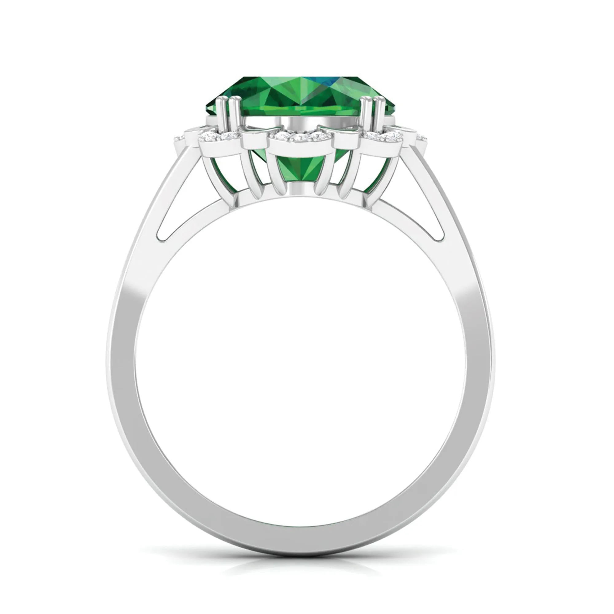 Oval Lab Created Emerald Solitaire Engagement Ring with Diamond