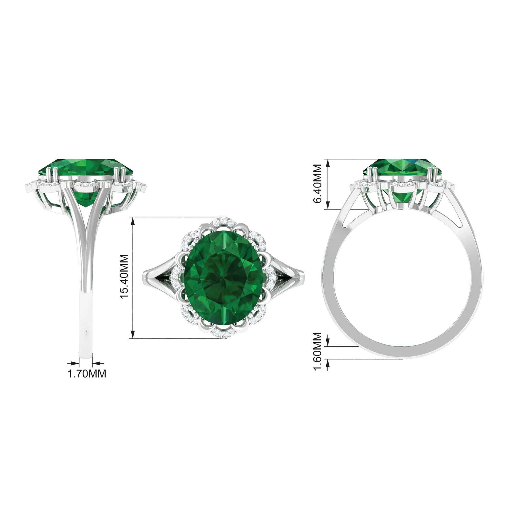 Oval Lab Created Emerald Solitaire Engagement Ring with Diamond