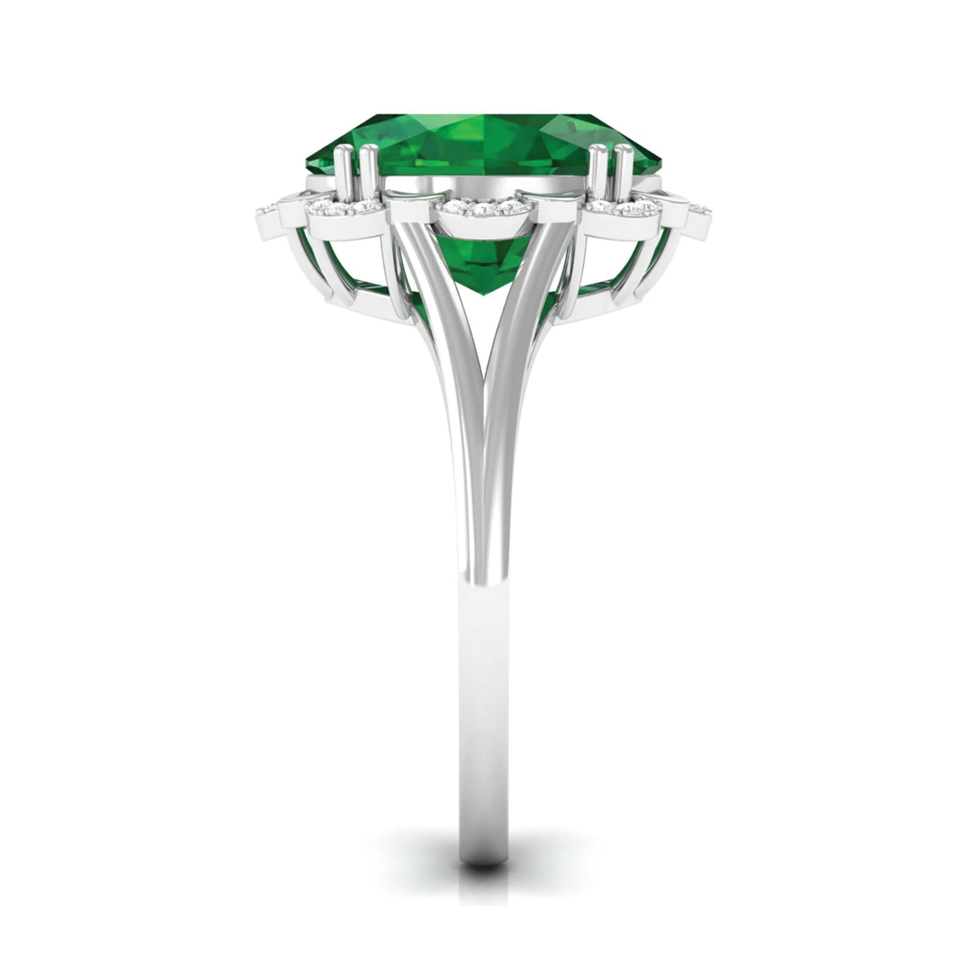 Oval Lab Created Emerald Solitaire Engagement Ring with Diamond