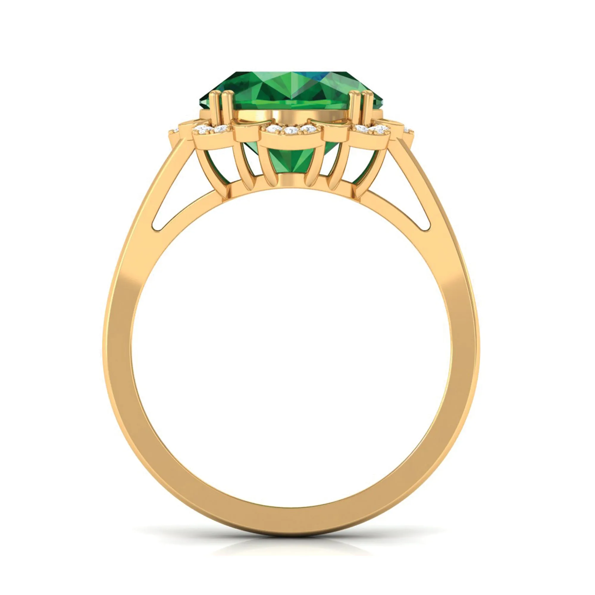 Oval Lab Created Emerald Solitaire Engagement Ring with Diamond