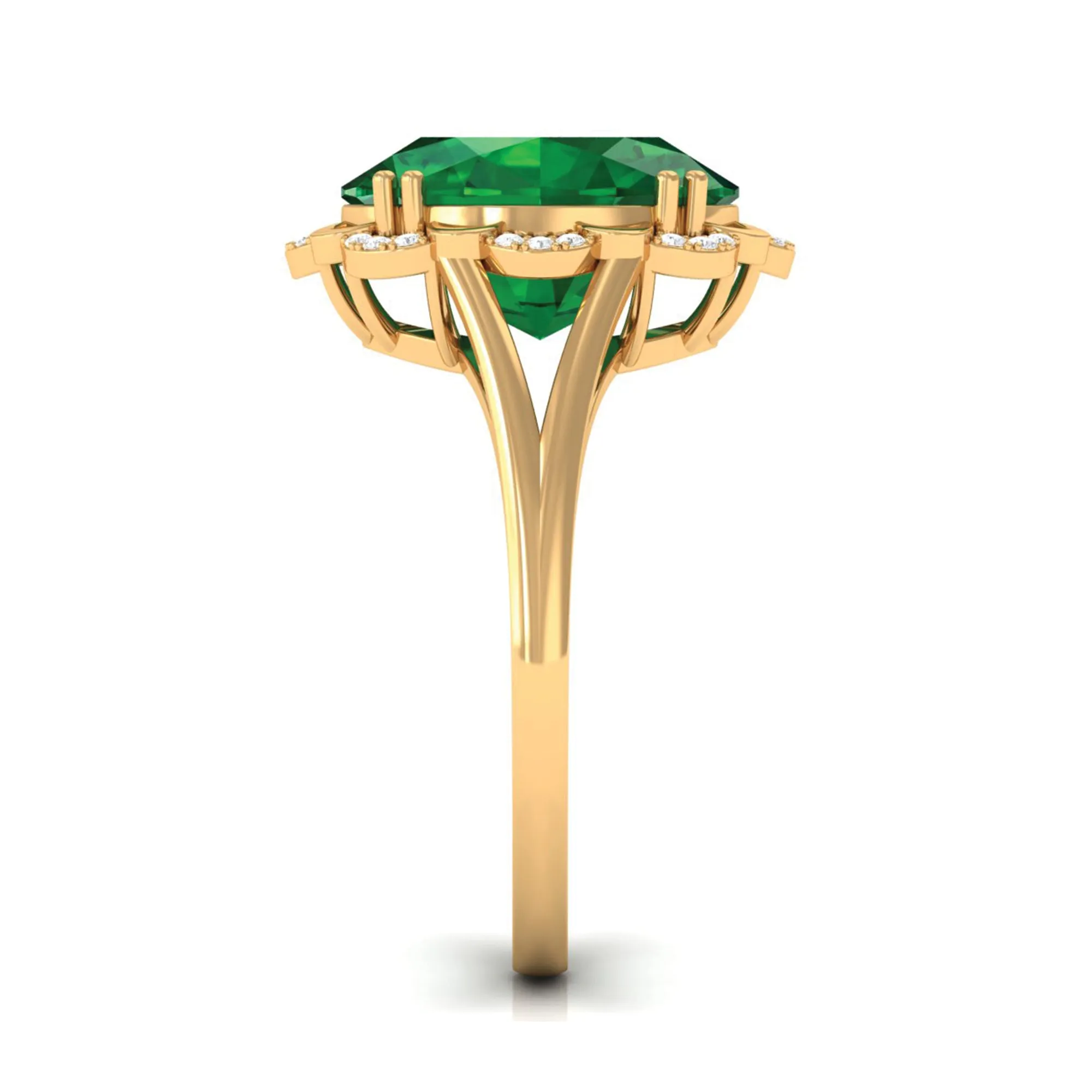 Oval Lab Created Emerald Solitaire Engagement Ring with Diamond