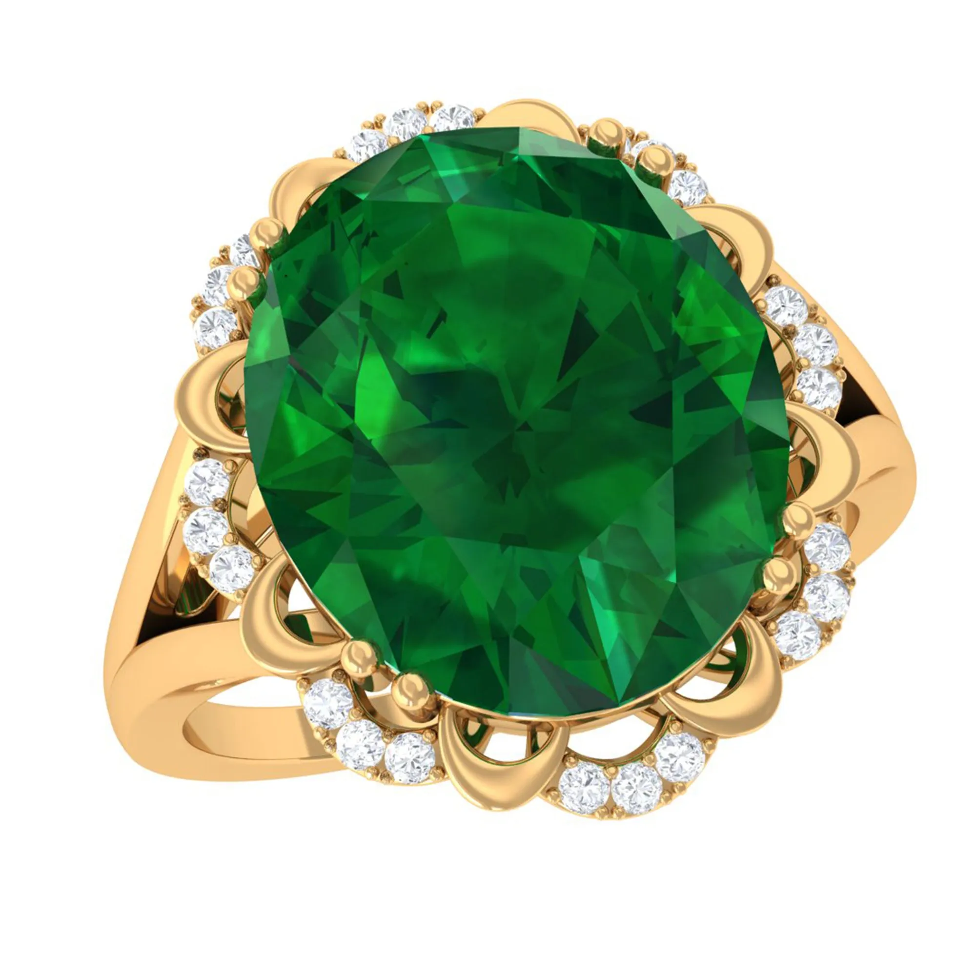 Oval Lab Created Emerald Solitaire Engagement Ring with Diamond