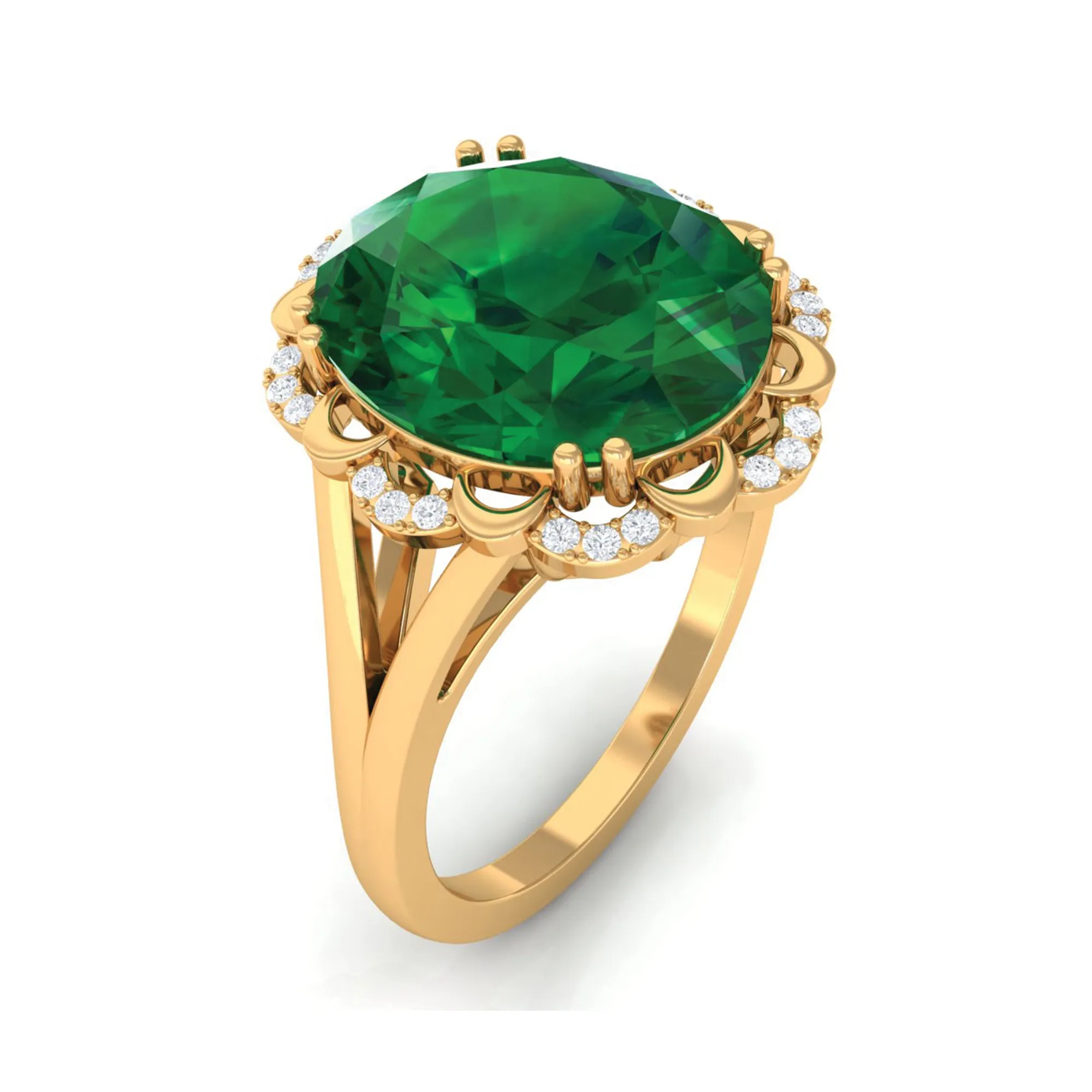 Oval Lab Created Emerald Solitaire Engagement Ring with Diamond